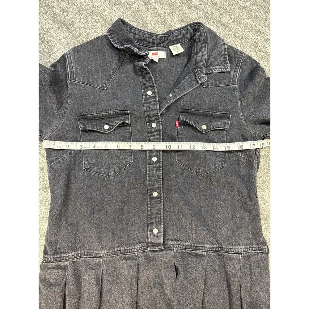 Levi's‎ Denim Dress Mirai Western Short Sleeve Pearl Snap Mini Black Size Small